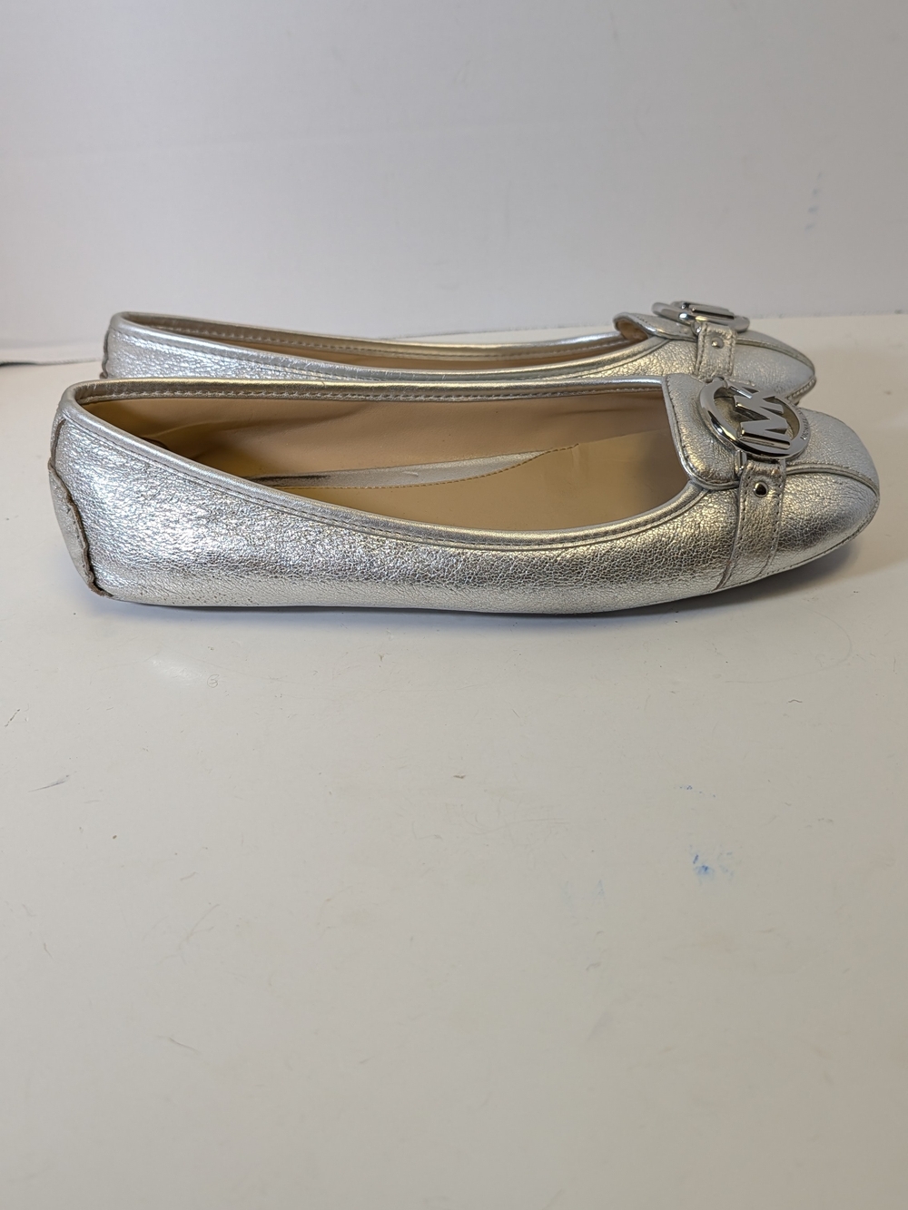 Michael Kors Silver Leather Logo Ballet Flats
